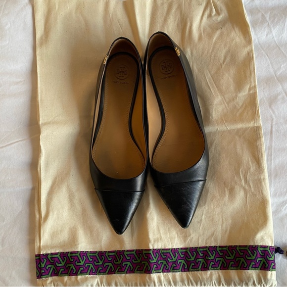 Tory Burch Penelope Embossed Cap-Toe Flats in Black - Picture 4 of 7